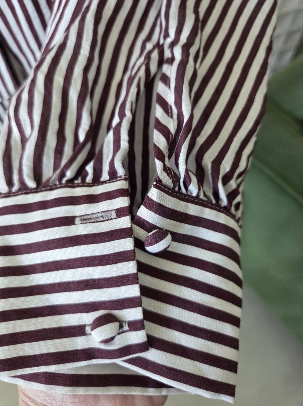 Maeve Anthropologie Tie-Neck Blouse Maroon Brown & White Vertical Stripes Large - Picture 3 of 11